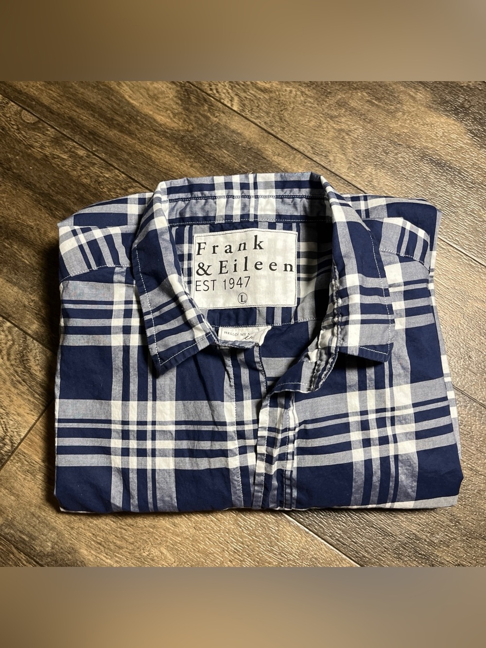 Frank & Eileen Eileen Italian Cotton Shirt Women’s Large Navy Plaid Relaxed EUC - Picture 11 of 11